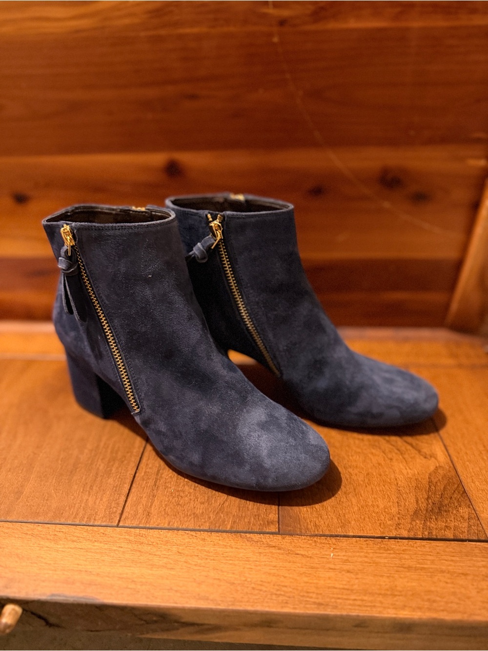 Cole Haan Navy Suede Ankle Booties with Side Zip